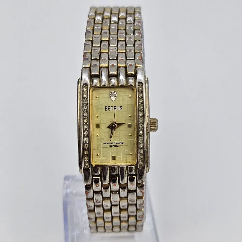 Benrus Women's Watch 19MM Gold Dial Diamond Bezel Gold Bracelet 6.5